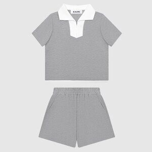 B.Sure Grey Polo Shirt And Shorts Set